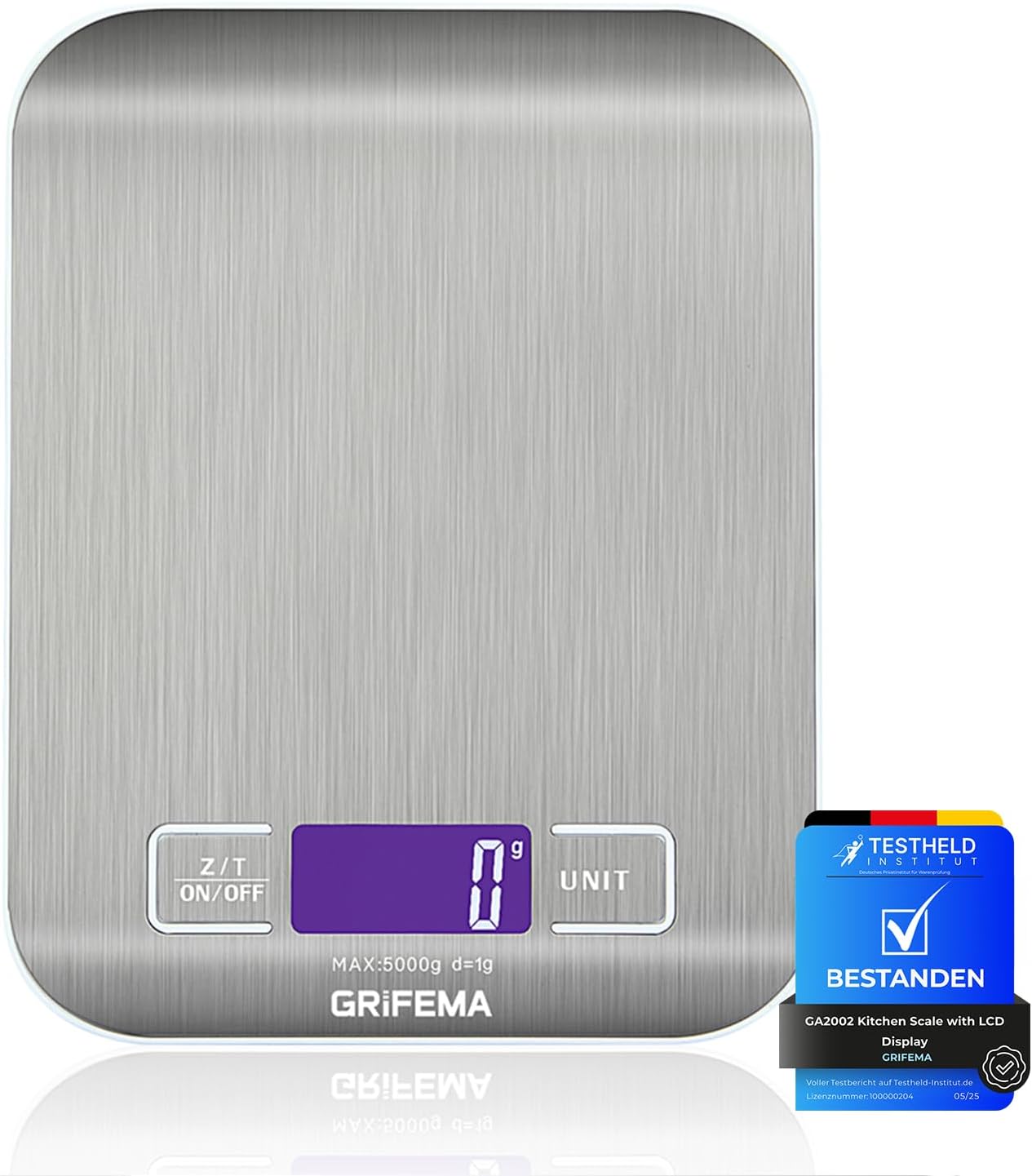GRIFEMA GA2002 Bilancia da Cucina Digitale Professionale in Acciaio Inossidabile (5kg/1g)