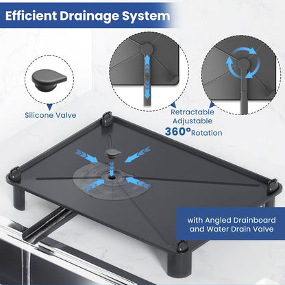 Organizer Lavello Cucina Estensibile con Porta Strofinacci Porta Spugne in Acciaio Inox Antiruggine, Regolabile e Salvaspazio
