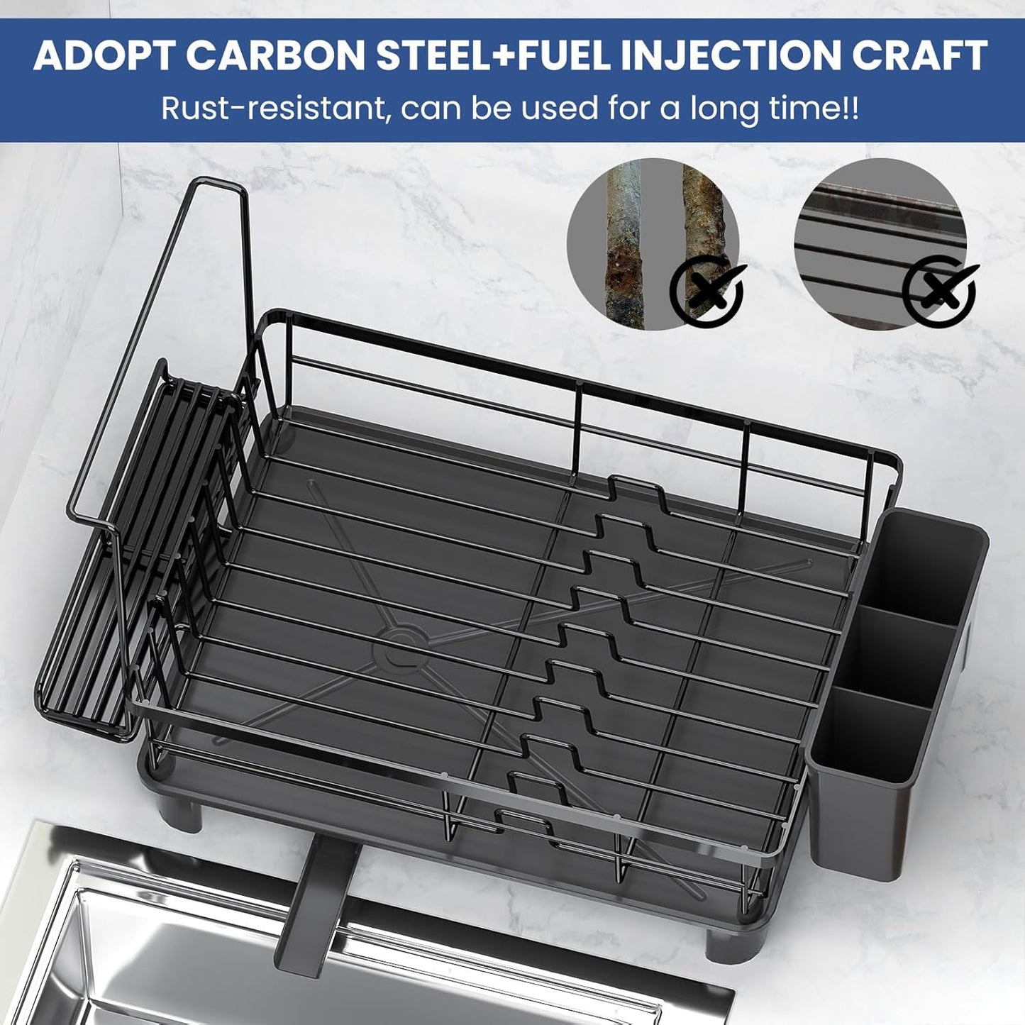 Organizer Lavello Cucina Estensibile con Porta Strofinacci Porta Spugne in Acciaio Inox Antiruggine, Regolabile e Salvaspazio