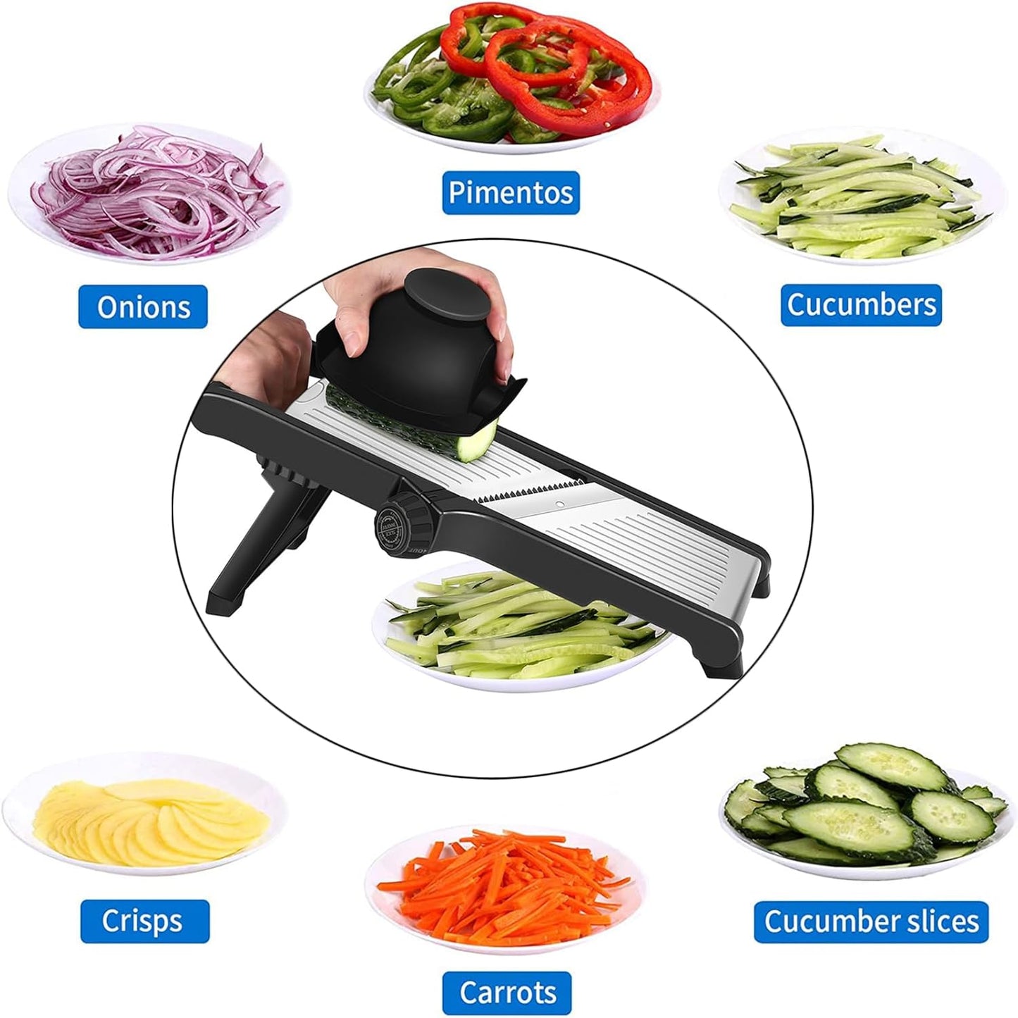 MILcea Mandolina Professionale per Verdure 3-in-1 - Affettaverdure Regolabile con Protezione