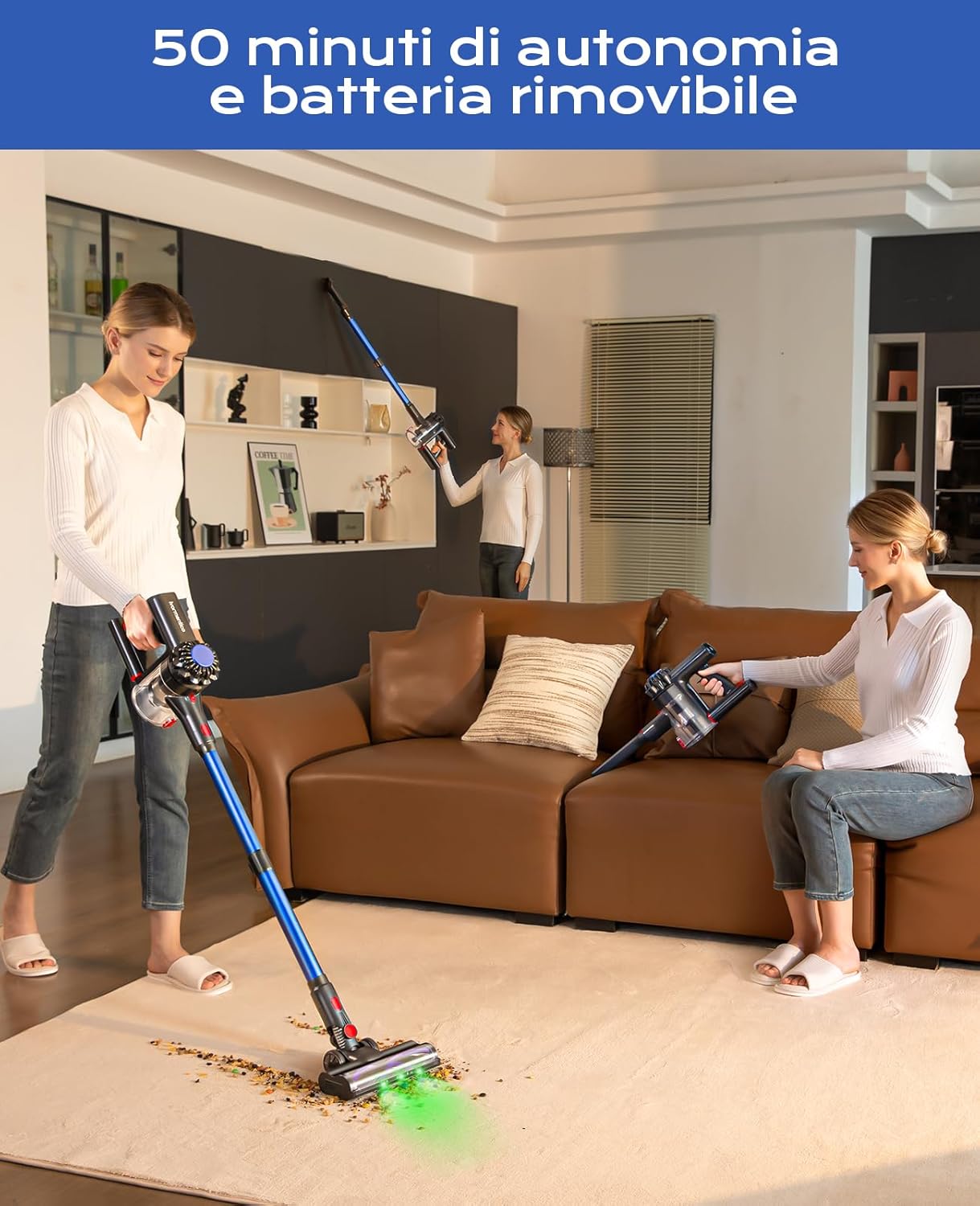 Ivormentico Aspirapolvere Senza Fili 450W/40KPA con Spazzola LED Anti-Groviglio