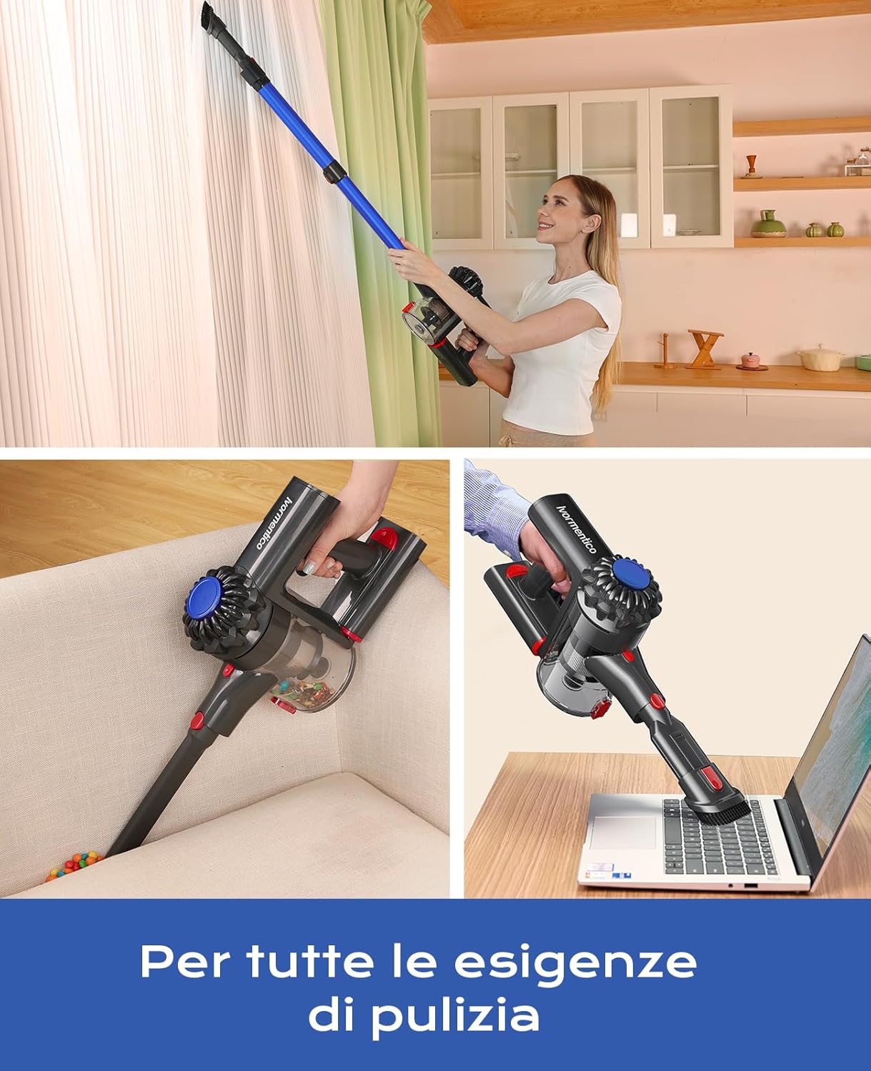 Ivormentico Aspirapolvere Senza Fili 450W/40KPA con Spazzola LED Anti-Groviglio