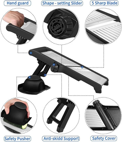 MILcea Mandolina Professionale per Verdure 3-in-1 - Affettaverdure Regolabile con Protezione