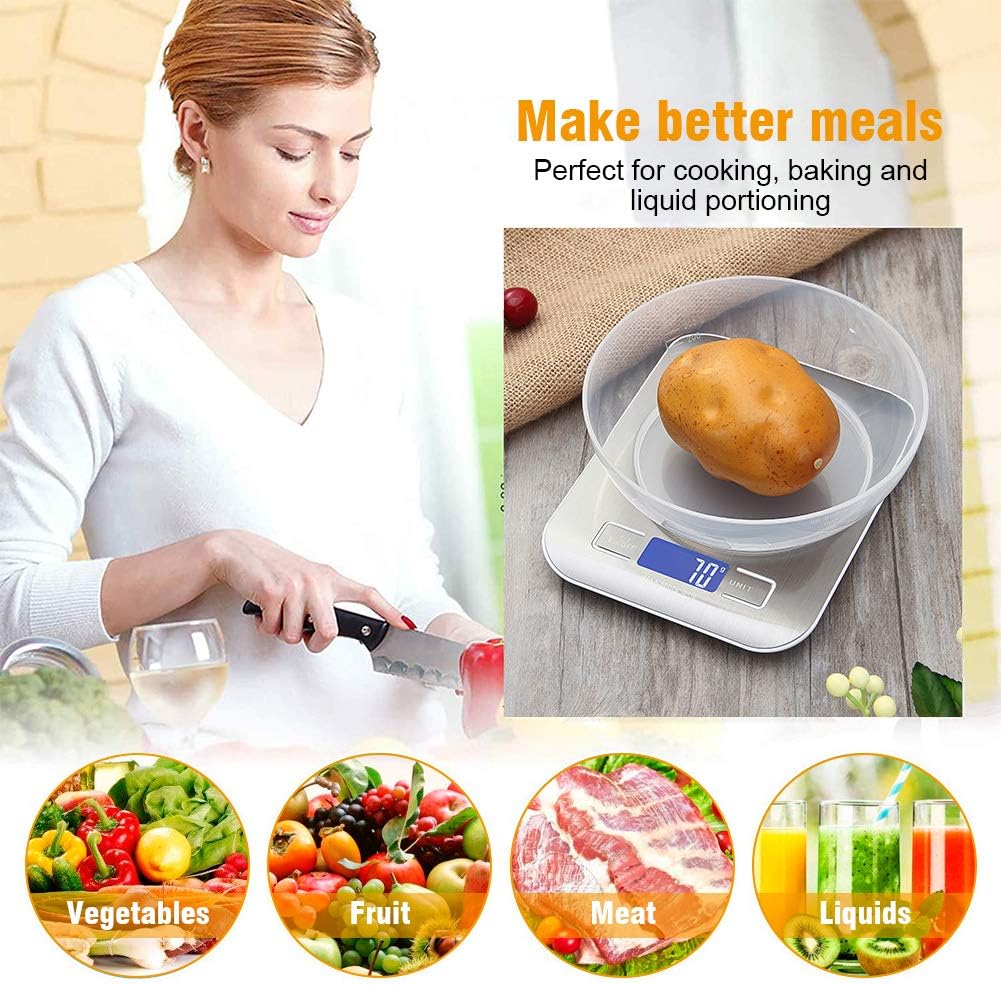 GRIFEMA GA2002 Bilancia da Cucina Digitale Professionale in Acciaio Inossidabile (5kg/1g)