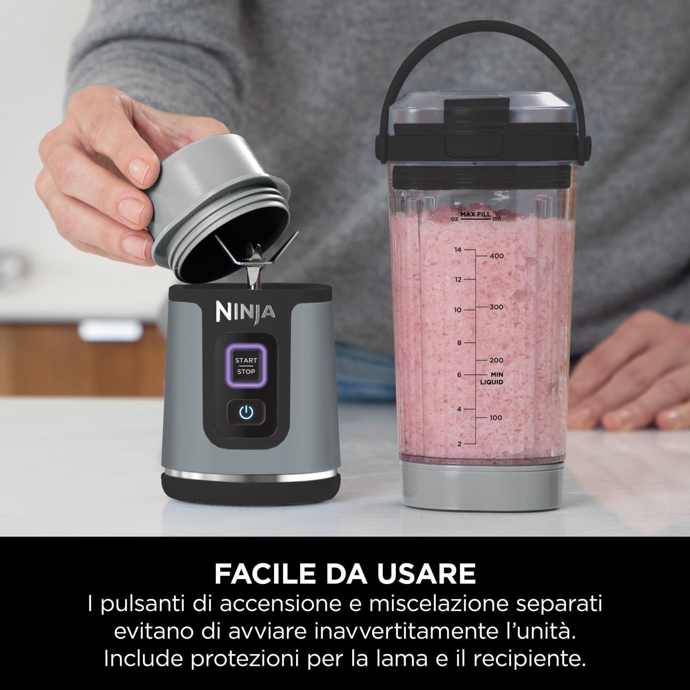 Ninja Blast BC151EUBK Frullatore Portatile Ricaricabile USB-C per Smoothie e Shake