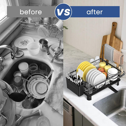 Organizer Lavello Cucina Estensibile con Porta Strofinacci Porta Spugne in Acciaio Inox Antiruggine, Regolabile e Salvaspazio