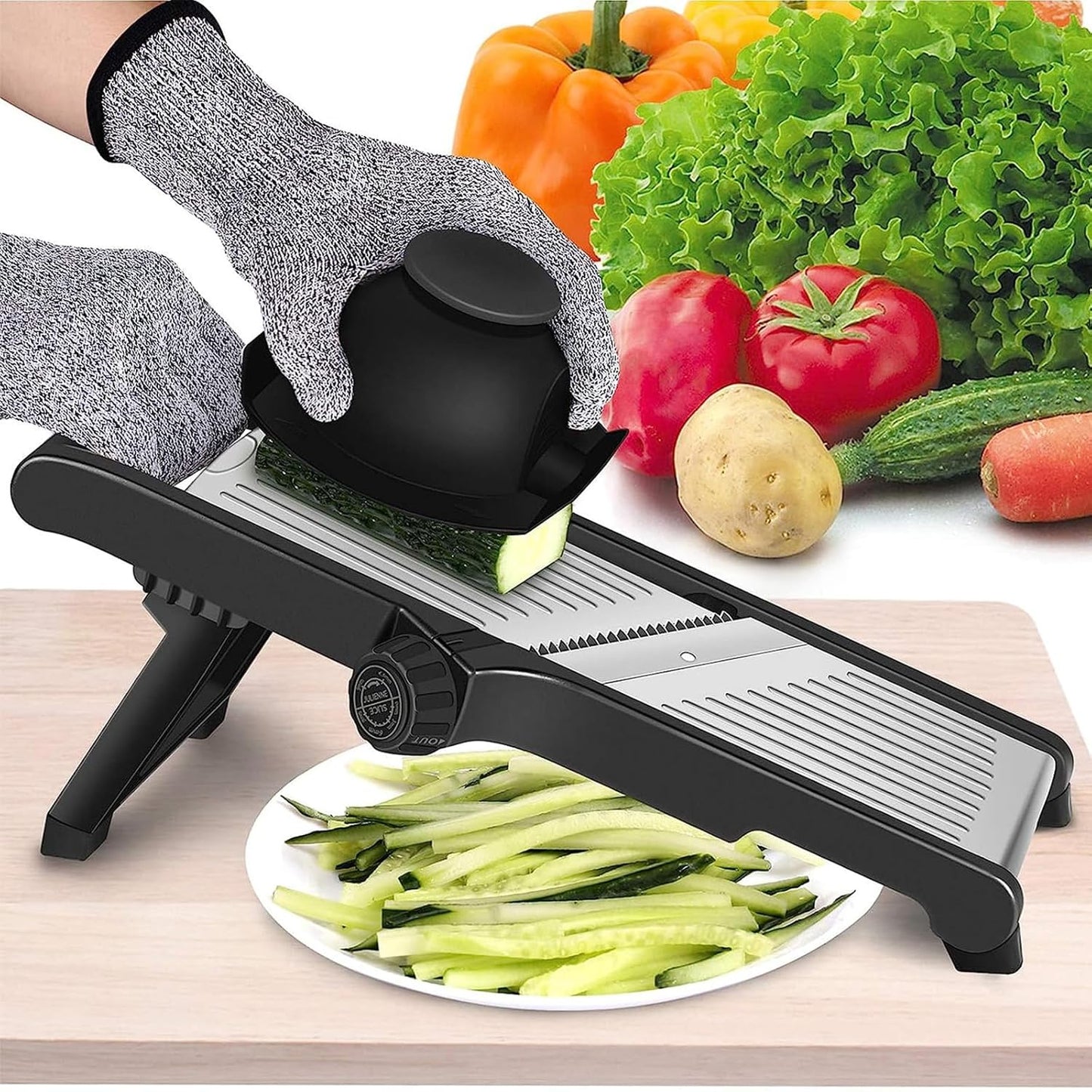 MILcea Mandolina Professionale per Verdure 3-in-1 - Affettaverdure Regolabile con Protezione