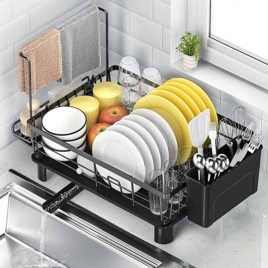 Organizer Lavello Cucina Estensibile con Porta Strofinacci Porta Spugne in Acciaio Inox Antiruggine, Regolabile e Salvaspazio
