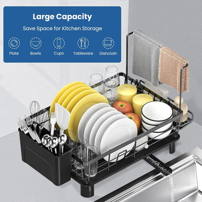 Organizer Lavello Cucina Estensibile con Porta Strofinacci Porta Spugne in Acciaio Inox Antiruggine, Regolabile e Salvaspazio